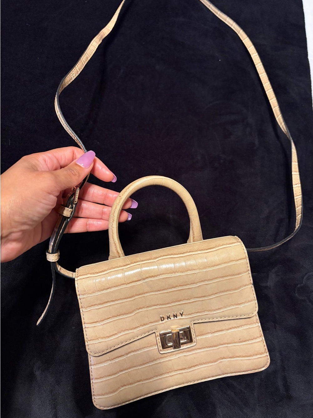 DKNY Croc-Embossed Beige Mini Top-Handle Crossbody